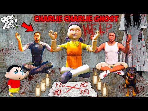 Franklin Plays Charlie Charlie Ghost Challenge At Night With Squid Game Doll in GTA 5