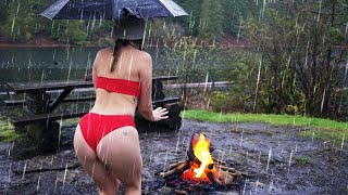 SOLO SHELTER BUILD SURVIVAL ASMR FISHING IN THE MOUNTAINS