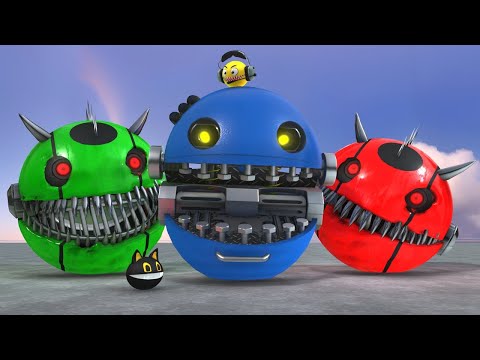 Robot Pacman VS Two Monster Legged Excavator Robot Compilation p 4