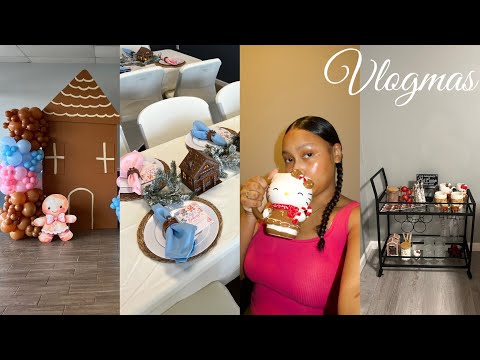 VLOGMAS | Gingerbread Gender Reveal Decor + Hot Cocoa Bar + Christmas Bedding + Matcha Station &More