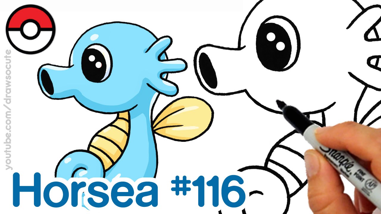 How to Draw Pokemon Horsea Cute step by step Easy