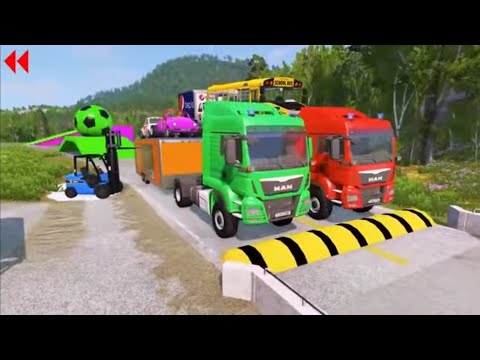 Double Flatbed Trailer Truck Vs Speedbumps Train Vs Cars Beamng.drive In Reverse!  #3