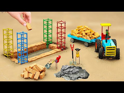 DIY Making modern Bricks House construction with concrete in Science Project | HP Mini DIY Tractor