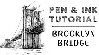Sketch Brooklyn Bridge New York in Pen & Ink