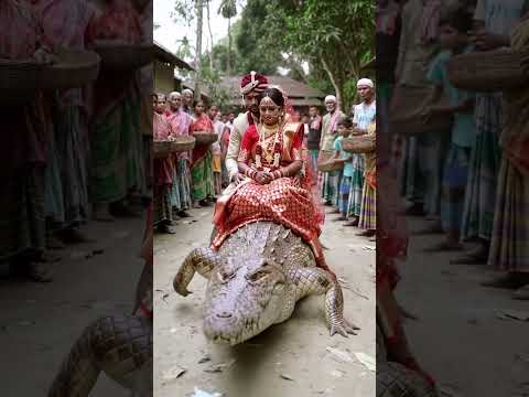 Bride & Groom Ride a Giant Crocodile in Village Wedding! 🐊💍 | Unreal Village Scene #dance
