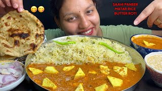 Eating Sahi Paneer Matar Rice, Butter Roti, Boondi Rayita I Foodie Gd 