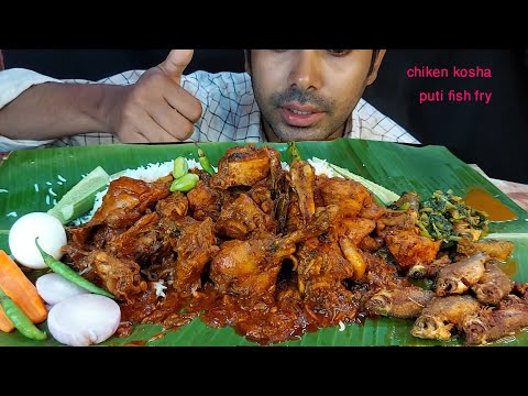 spicy chicken masala kosha huge rice salad eating in banaleaf mukbang chicke curry and rice