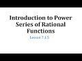 Taylor Series and Partial Fraction Decomposition