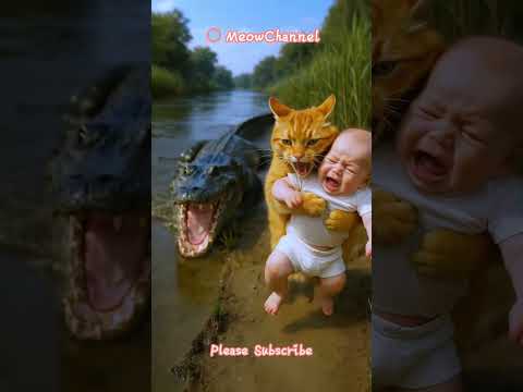 The baby lost his mother under a crocodile's attack, and the poor kitten saved the baby.
