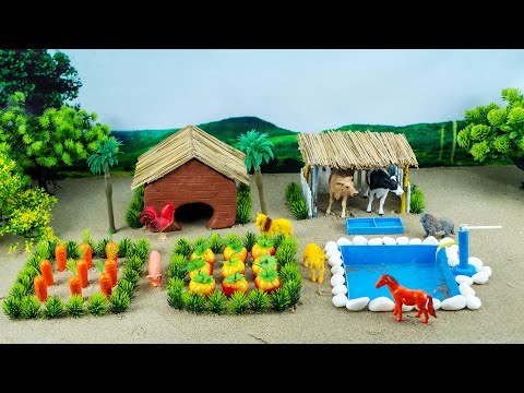 DIY Farm Diorama with house for cow, dog | mini hand pump supply water for animals