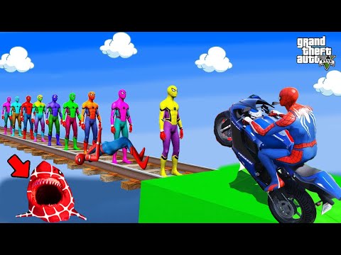 الأبطال الخارقين على القضبان دوامة قمع جسر 🏍️🐱‍SPIDER MAN!on Motorcycle in Spiral Bridge Stunt Rid