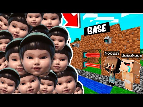 RETO DE LA BASE VS 1000000 MUÑECO DEL CALAMAR 🦑BASE DE NOOBSI Y BEBE NOOB VS SQUIDGAME2 MINECRAFT