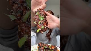 homemade gochujang wings 😛 | first mukbang kinda nervy #mukbang #wings #flatlover #shorts