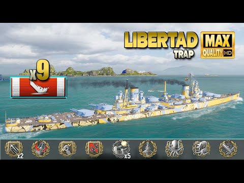 Battleship Libertad with 9 destroyed ships   World of Warships