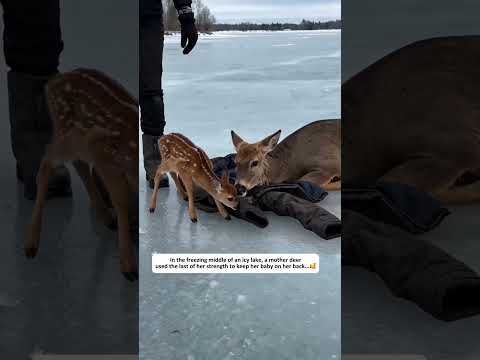 a mother deer used the last of her strength to keep her baby on her back#shorts