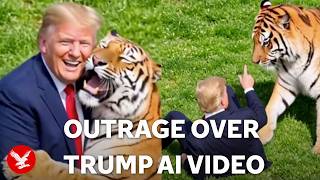 YouTube video thumbnail: Trump Posts AI Video of Himself Wrestling Yorkshire Tiger That Killed a man