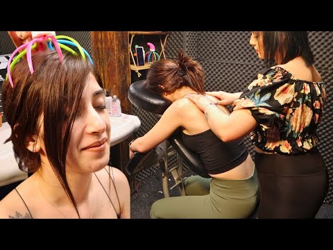 [ASMR] FEMALE BACK- HEAD- SCALP- FOOT MASSAGE - Miss Oben