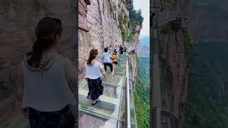 Walking on the glass plank road with someone who is afraid of heights, my legs were shaking so m