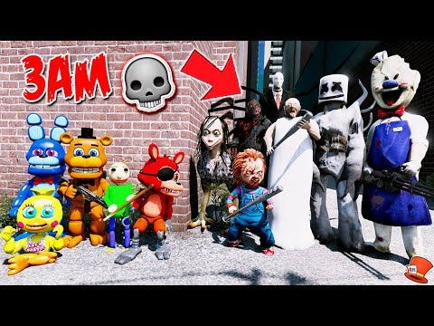 Can FNAF World Animatronics & Baby Baldi BEAT the Evil 3AM Monster Army? (GTA 5 Mods FNAF RedHatter)