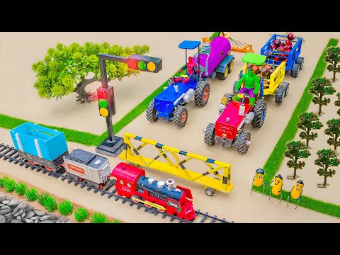 DIY Mini Tractor Fixing Railways with Traffic Lights & Fruit Truck! 🚜🚧🚦🍊