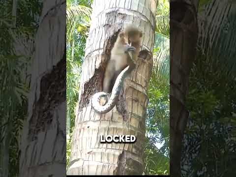 Snake bites monkey’s head
