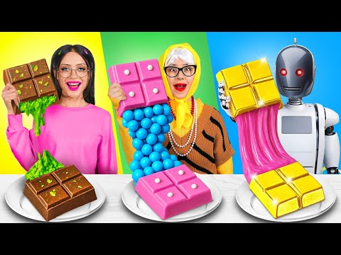 ME VS GRANDMA VS ROBOT COOKING BATTLE 🎂 Rich vs Poor Food Challenge BY 123 GO!