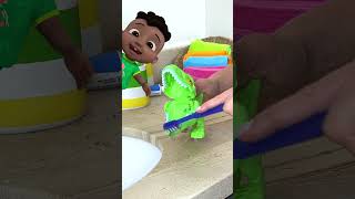 Brush Brush Brush Our DINO Teeth! RAWR!  #shorts #cocomelon #dance #song #nurseryrhymes #learning