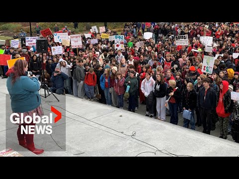 YouTube video thumbnail: Alberta Students Walk out of Class to Support Teachers Ordered Back to Work