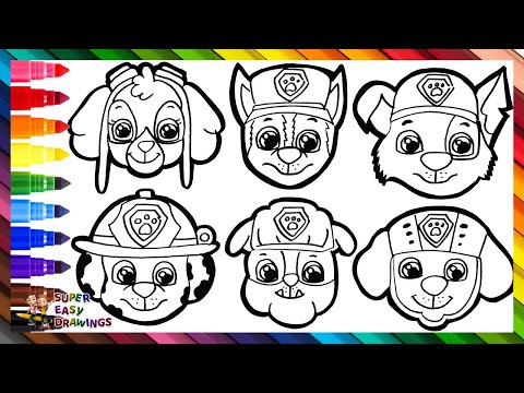 Draw and Color The Characters from Paw Patrol 🐾🐶🎀👮🚒👷🌊♻️🌈 Drawings for Kids