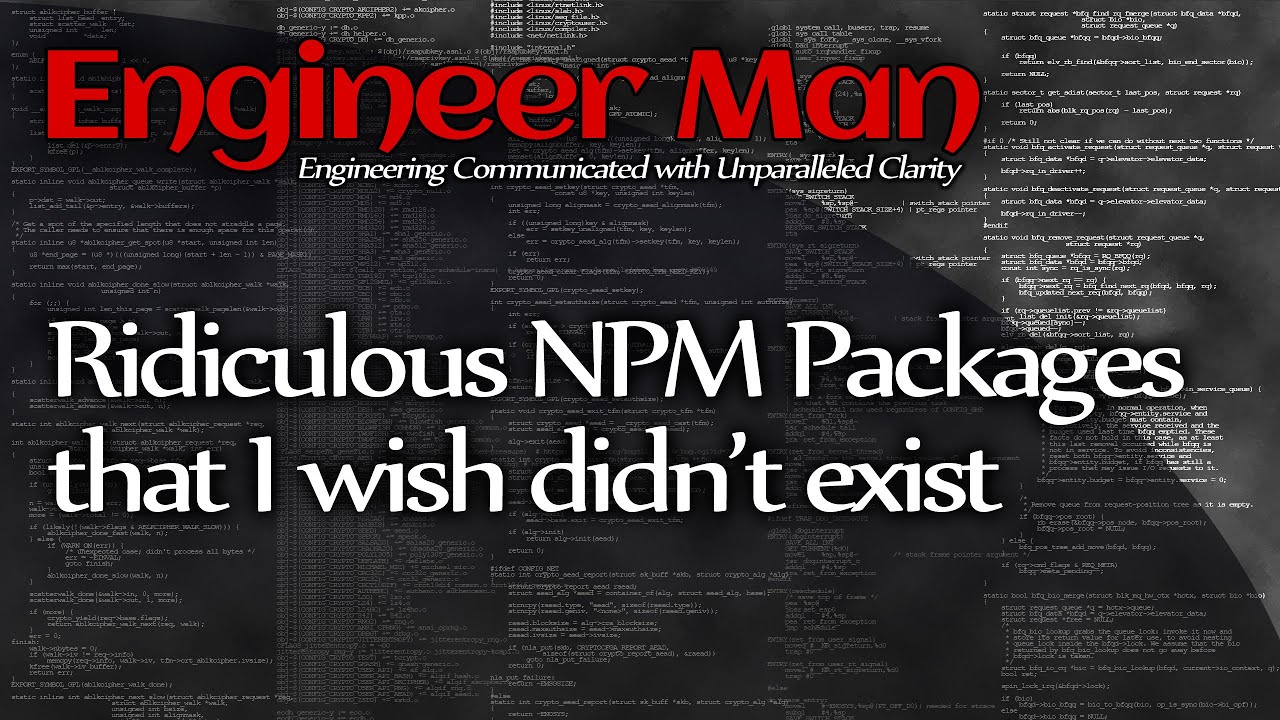 Thumbnail from Engineer Man's video on "Ridiculous NPM (Node.js) Packages that I wish didn't exist"