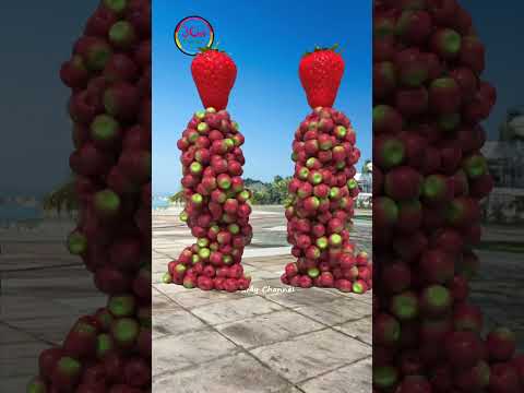 Vegetable and fruit characters stand up, walking bumps and fall down... 3D animation special effect
