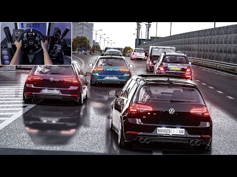 3 Golf 7 R Cutting up through dense traffic - Assetto Corsa | Steering Wheel Gameplay