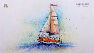 How to draw and Coloring Sailboat By Color Pencils