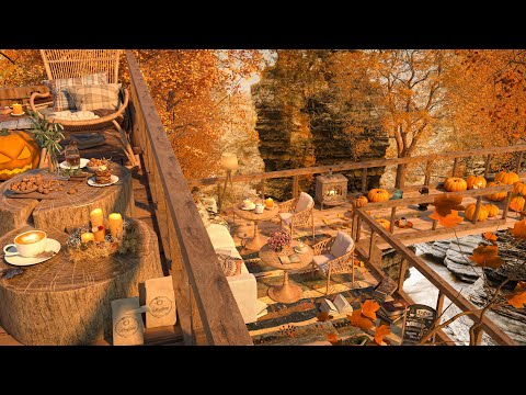 4K Cozy Fall Coffee Shop Ambience 🍂 Piano Jazz Music - Background Instrumental to Relax, Study, Work