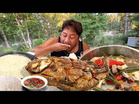SUPER CRISPY GIANT 2KG PRITONG TILAPIA! NAGMAMANTIKANG SINIGANG NA BUTO-BUTO! Filipino Food. Mukbang