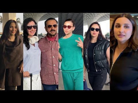 Kapil Sharma, Eisha Deol, Hema Malini, Elnaaz, Gauhar Khan, Daisy Shah, Vicky Kaushal at Airport