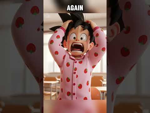 LITTLE GOKU HOLDS TWO GREEN BOTTLES IN SUPERMARKET, JUMPING VIVIDLY