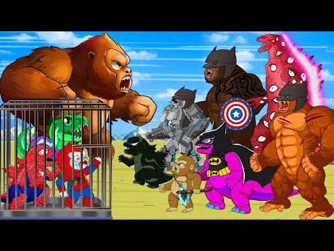 Captain KONG Spinosaurus Vs Indominus Rex Attacks Spiderman | Shin Kong Team | Iron Man, Batman Fun