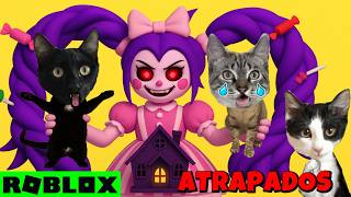 ¡ESCAPANDO DE 100 MUÑECAS MALVADAS en Roblox! 😱 jugando con gatos divertidos 🐱