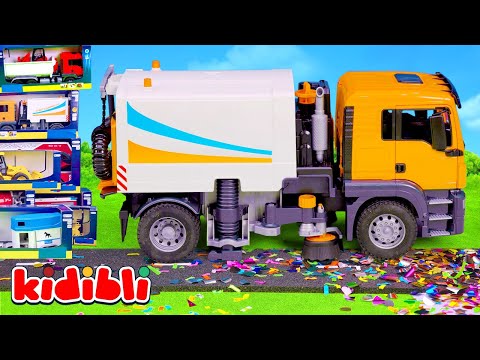 Juguetes para Niños 🚛 Camión de Basura, Coche y Bulldozer Limpian Confeti y Residuos | Kidibli