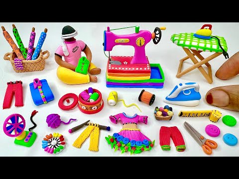 DIY How to Make Polymer Clay Miniature Sewing Machine Set, Doll | Sewing Tools and Accessories | diy