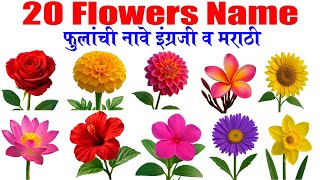 Learn 20 Flowers Name in English and Marathi | Colorful Flower Learning Video for Kids, Preschoolers