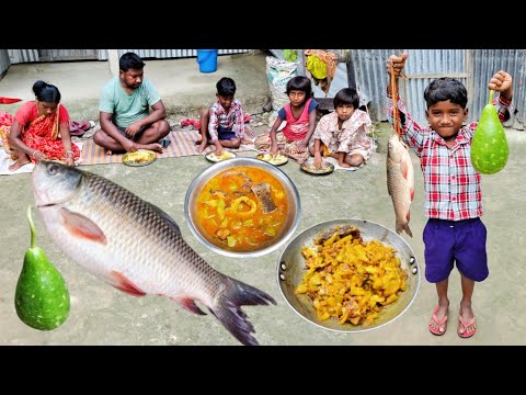 How Santali TRIBE COUPLE Cook & Eat WHOLE ROHU Fish Curry with Fresh GOURD Recipe || Village Couple