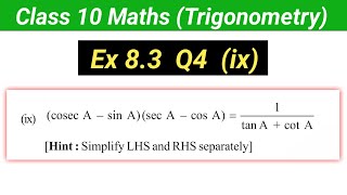 Class 10 maths ex 8.3 q4 (ix) | Class 10th Trigonometry | Ncert Maths class 10