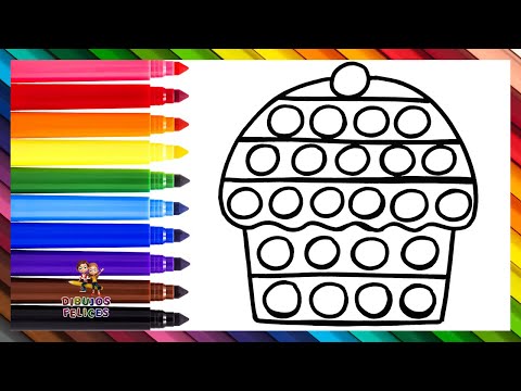 Dibuja y Colorea Un Cupcake POP IT 🧁🍒🔴🟠🟡🟢🔵🟣🌈 Dibujos Para Niños