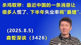 杀鸡取卵：最近中国的一条消息让很多人“慌了”，下半年 失业率将“暴增”.（2025.8.5) 《森哲深谈》