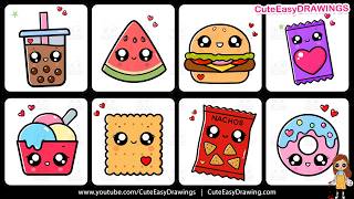 How to Draw Cute Kawaii Snacks & Treats Step by Step 🍩 8 Easy Food Drawings Tutorial