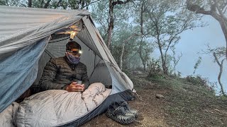 ONE NIGHT ALONE IN THE RAINY MOUNTAIN FOREST • SOLO CAMPING ASMR