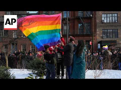YouTube video thumbnail: New York Officials Raise a Rainbow Flag at Stonewall National Monument
