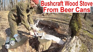 How to Make a Wood Stove and Frying Pan from Beer Cans 🔥🏕 Cooking Outdoors Survival Skills DIY Stove